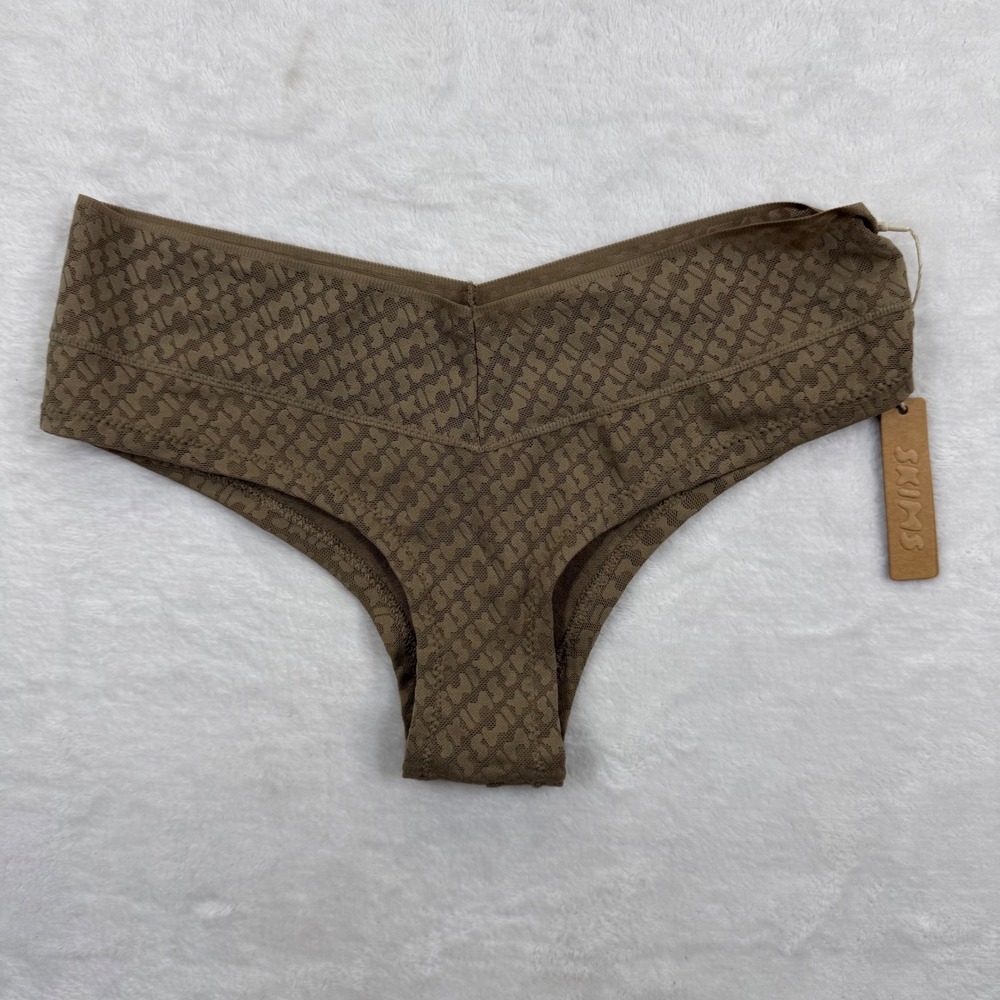 SKIMS Logo Mesh Cheeky Brief Desert Tan Brown Monogram XS PN-BYS-1102 New